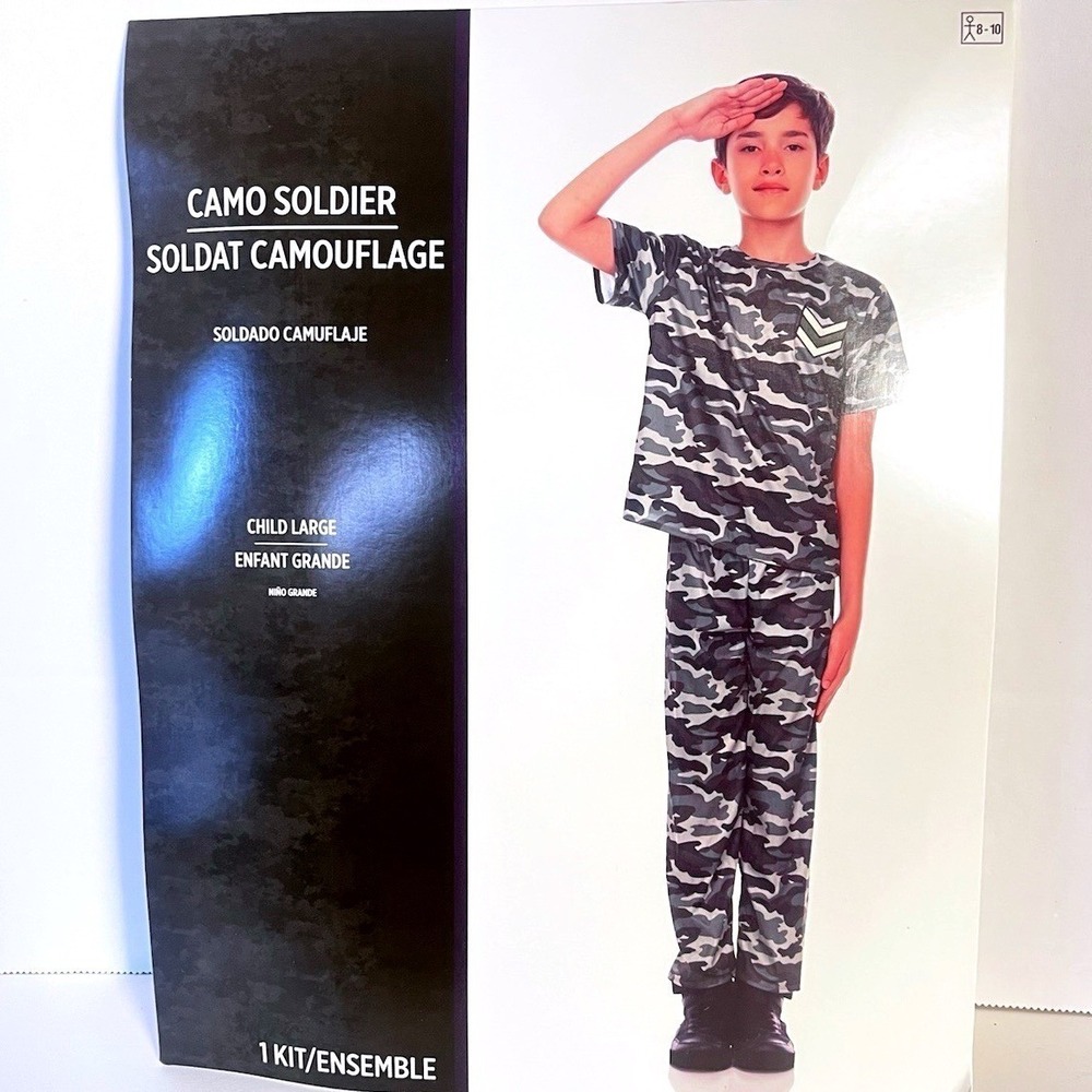 Papillon Boys Camo Army Soldier Costume Large 8-10 Halloween 2 Piece New